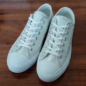 White / Silver Leopard Converse